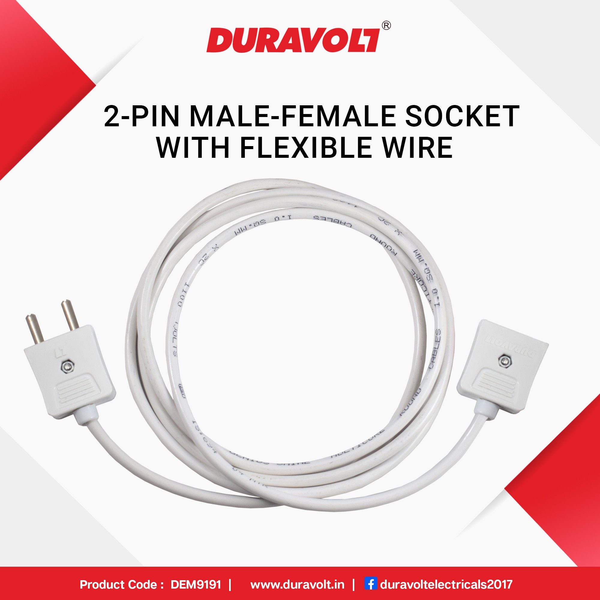 2-Pin Male-Female Socket with Flexible Wire - Image 3