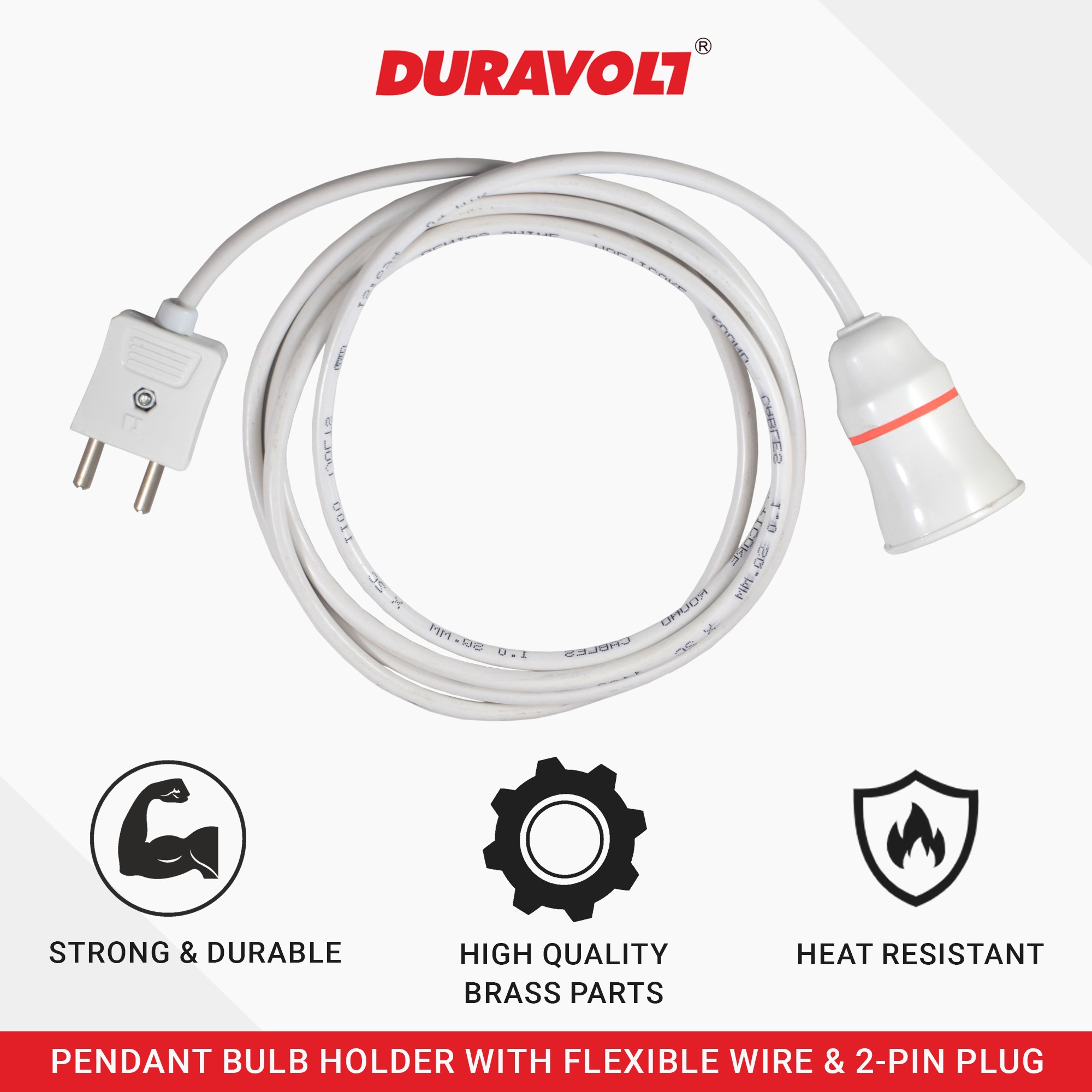 Pendant Bulb Holder with Flexible Wire & 2-Pin Plug - Image 4