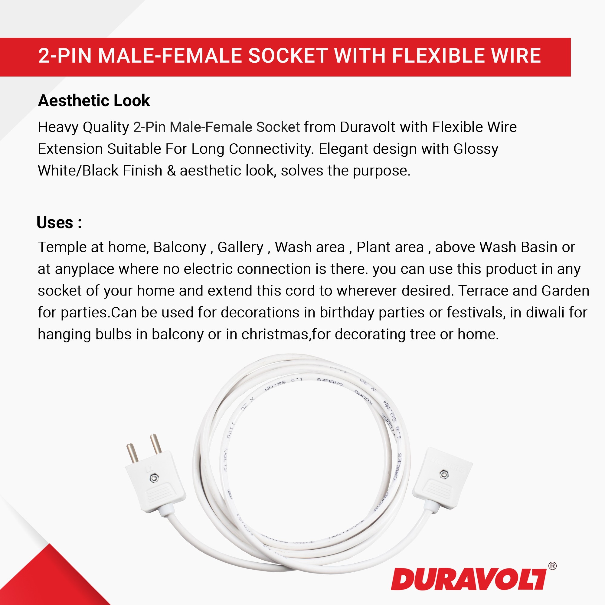 2-Pin Male-Female Socket with Flexible Wire - Image 9